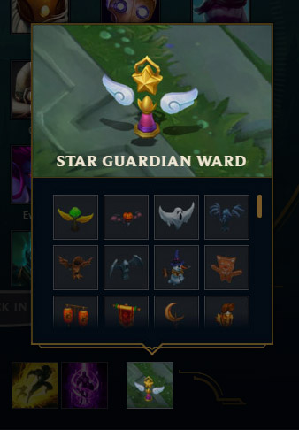 Screenshot showing where to choose a different Ward Skin from within the Champion Selection lobby