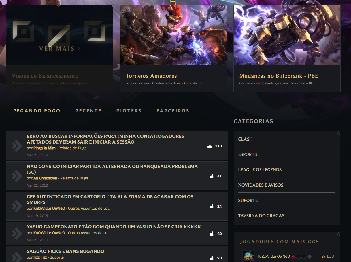 Utilizando o fórum do League of Legends – League of Legends