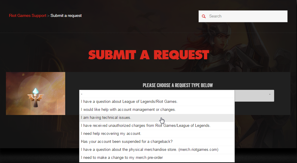 Submit A Request form screenshot